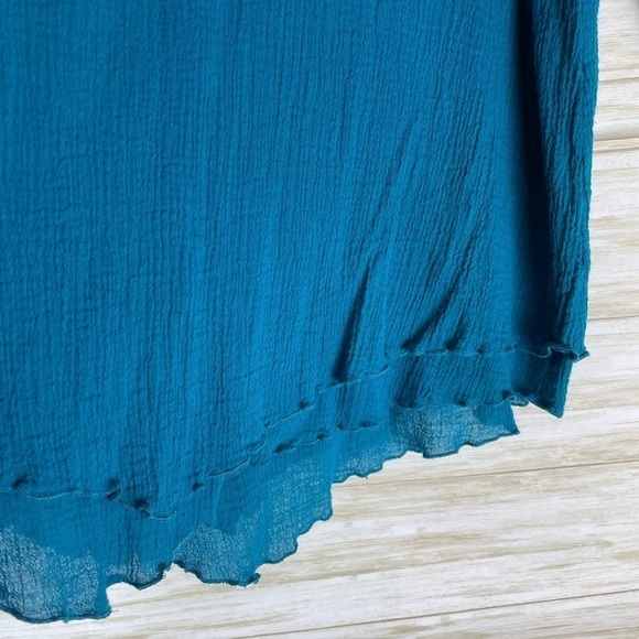 Soft Surroundings Teal Lettuce Hem Layered Gauzy Cotton Tee - Picture 3 of 6